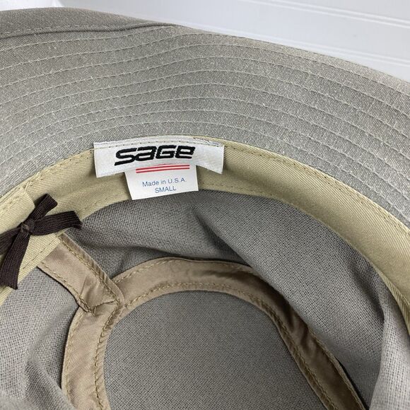 SAGE Fly Fishing River Boonie Gray Canvas Hat Leather Mens Small VTG Made in USA - Picture 8 of 9